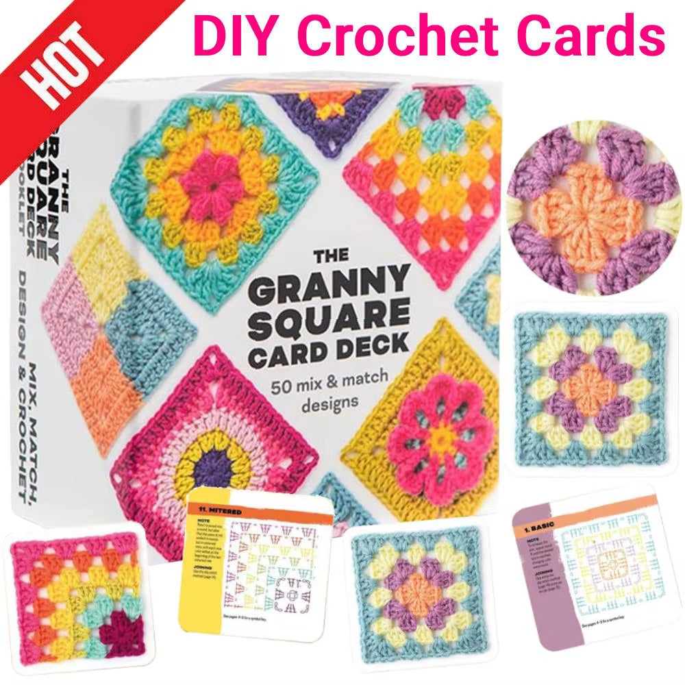 Crochet Cards 50 Mix & Matchs Designs the Granny Square Card Decks Knitting Kit DIY Knitted Pattern Cards Set for Beginners