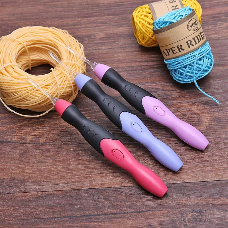 9 in 1 Light up Crochet Hook Set USB Rechargeable Ergonomic Crochet Hooks LED Lighted Knitting Hook Tools with Crochet Hook Case