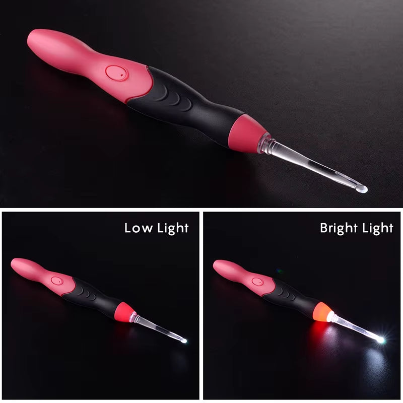 9 in 1 Light up Crochet Hook Set USB Rechargeable Ergonomic Crochet Hooks LED Lighted Knitting Hook Tools with Crochet Hook Case