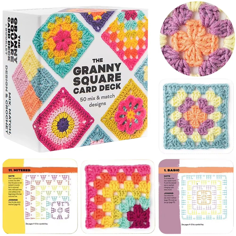 Crochet Cards 50 Mix & Matchs Designs the Granny Square Card Decks Knitting Kit DIY Knitted Pattern Cards Set for Beginners